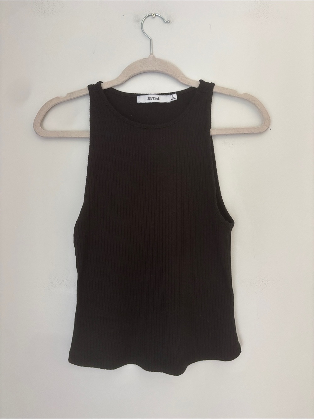 JustFab Black Ribbed High Neck Tank Size Small